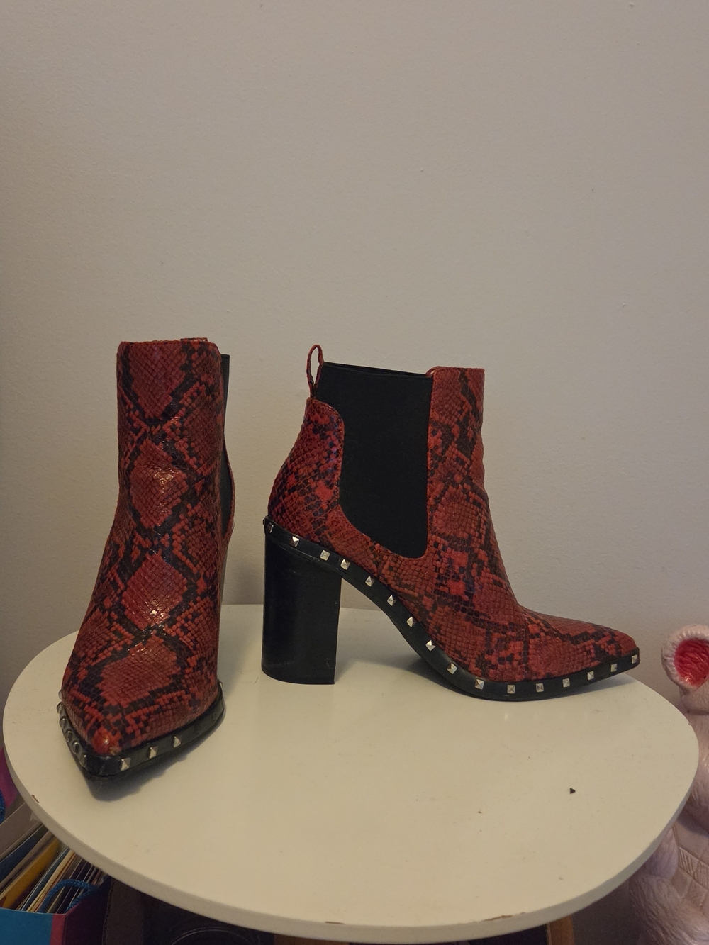 Charles By Charles David Red Snake-Print Chelsea Block Heel Booties